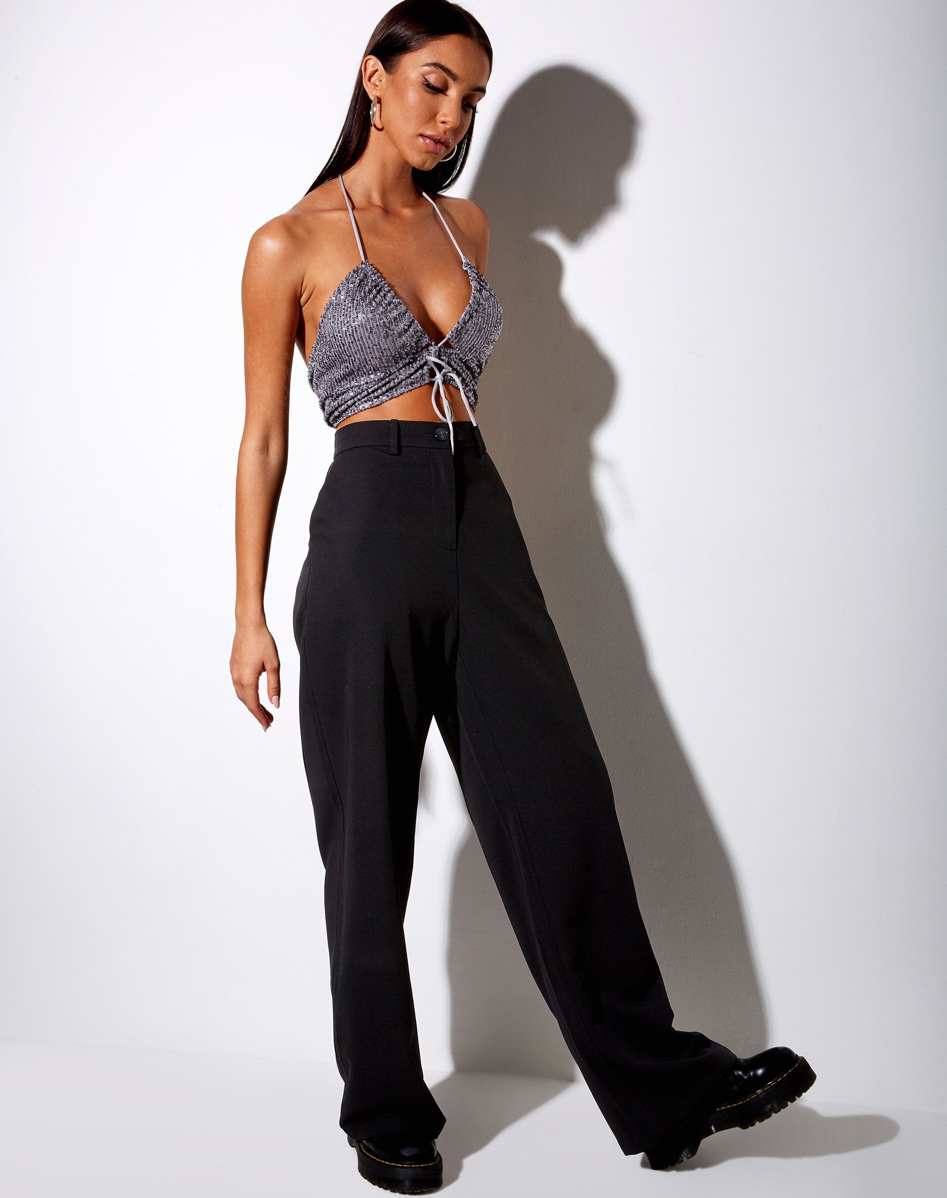Image de Halpi Crop Top in Drape Sequin Silver