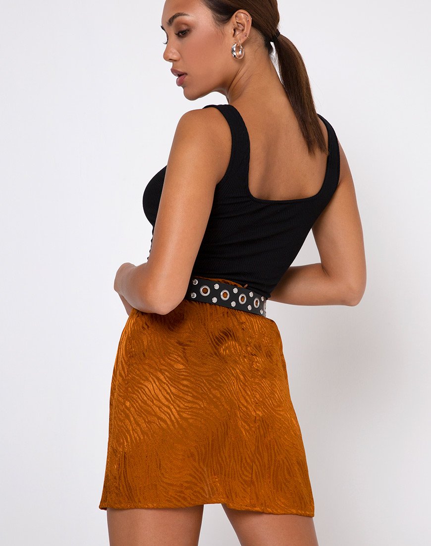 Image de la mini-jupe Shenka en satin zébré Golden Coral