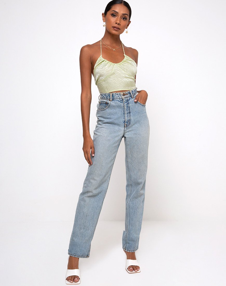Image de Haltri Crop Top Satin Zebra Pistachio