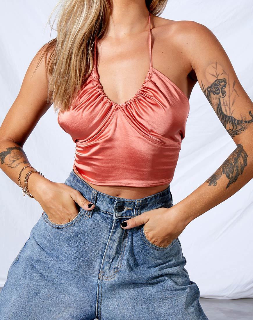 Image de Haltri Crop Top in Satin Coral