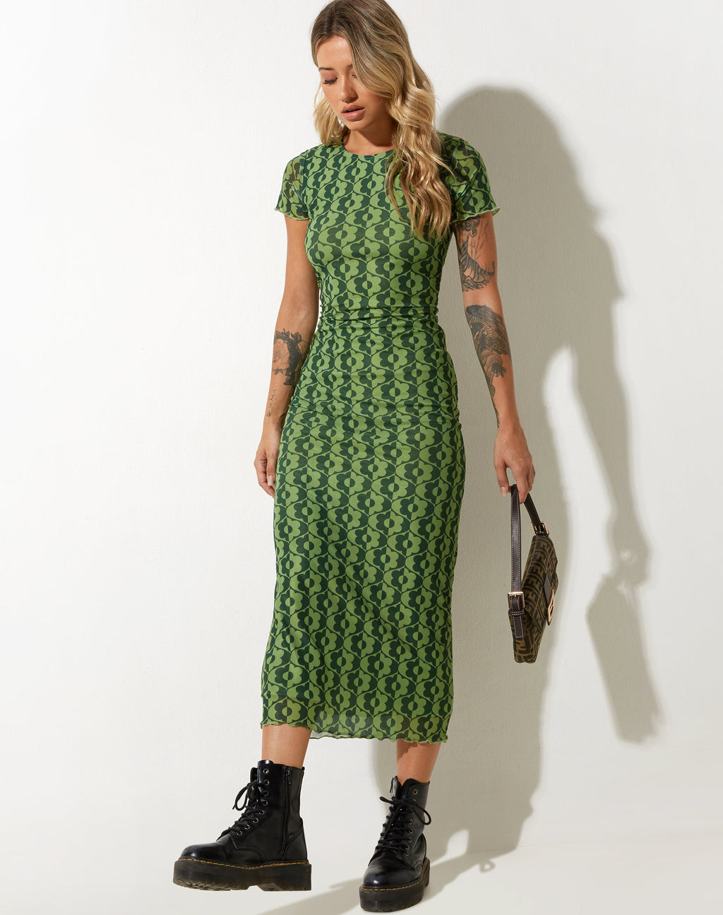 Robe midi Happyella, vert marguerite ondulé
