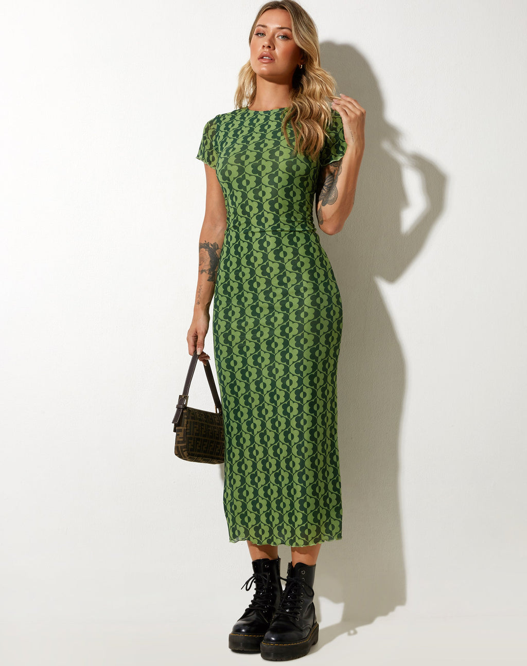 Robe midi Happyella, vert marguerite ondulé
