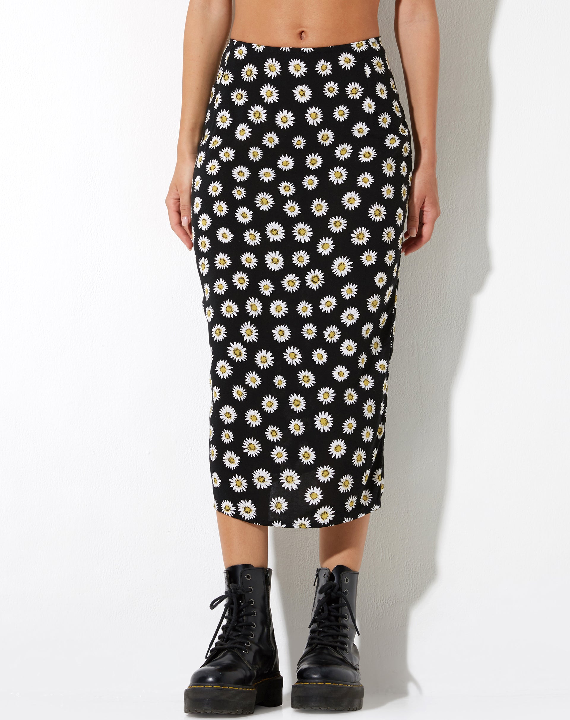 Jupe midi Harriet, Grunge Daisy, noir