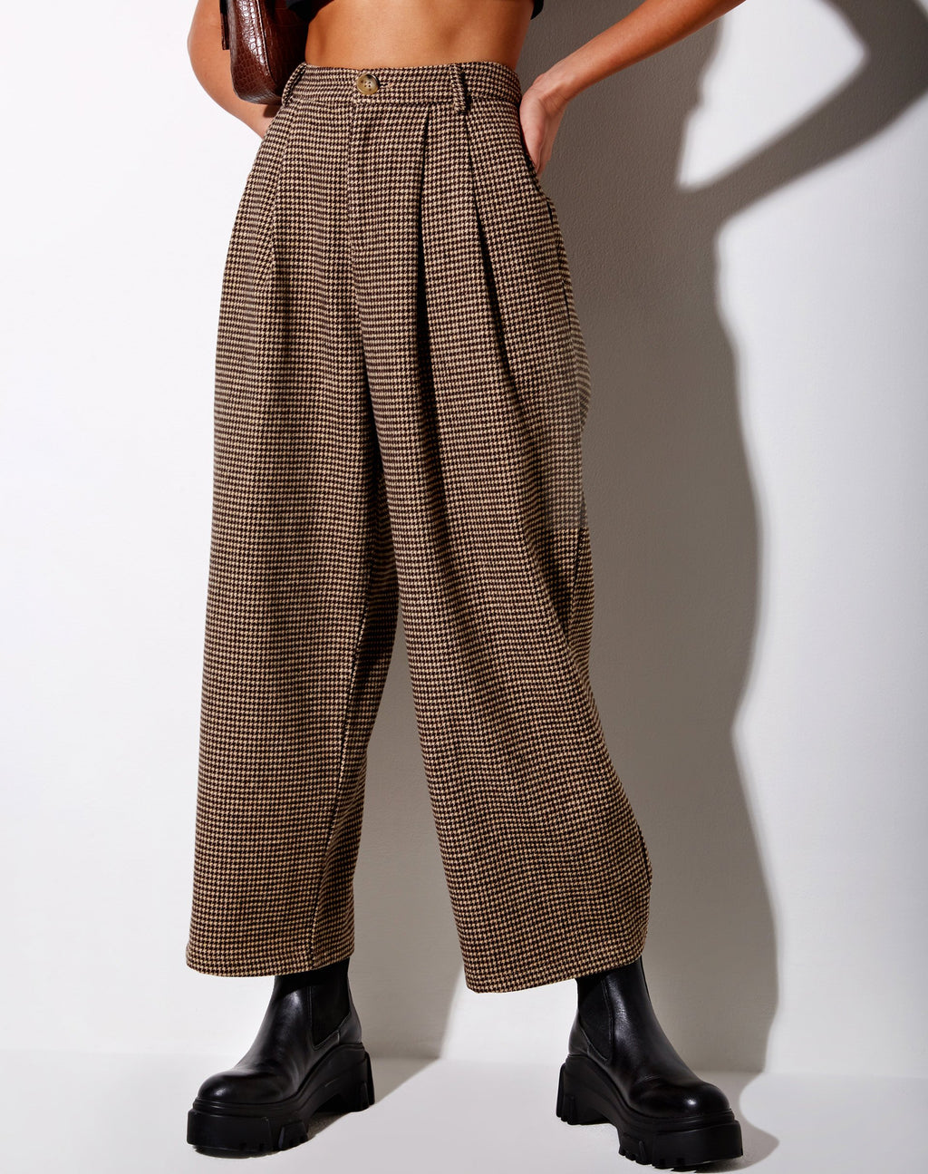 Pantalon Culotte Hatta en pied-de-poule marron