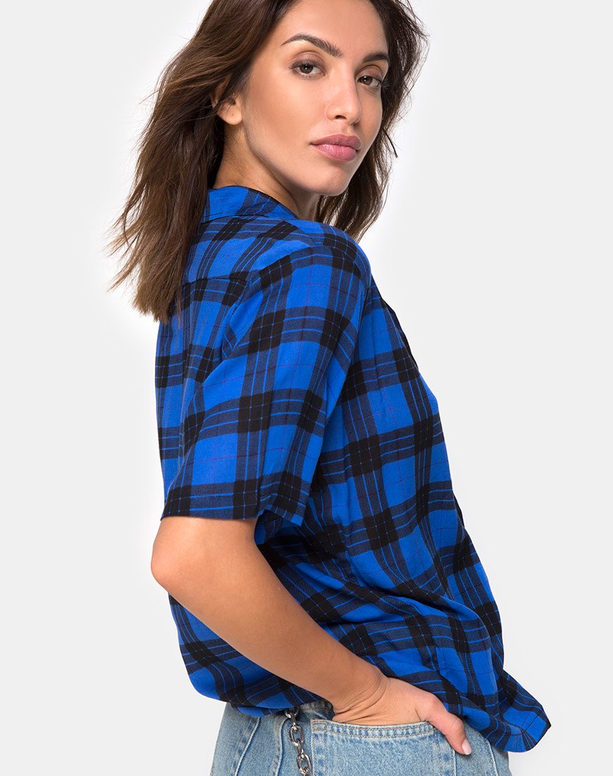 Chemise oversize hawaïenne, bleu écossais