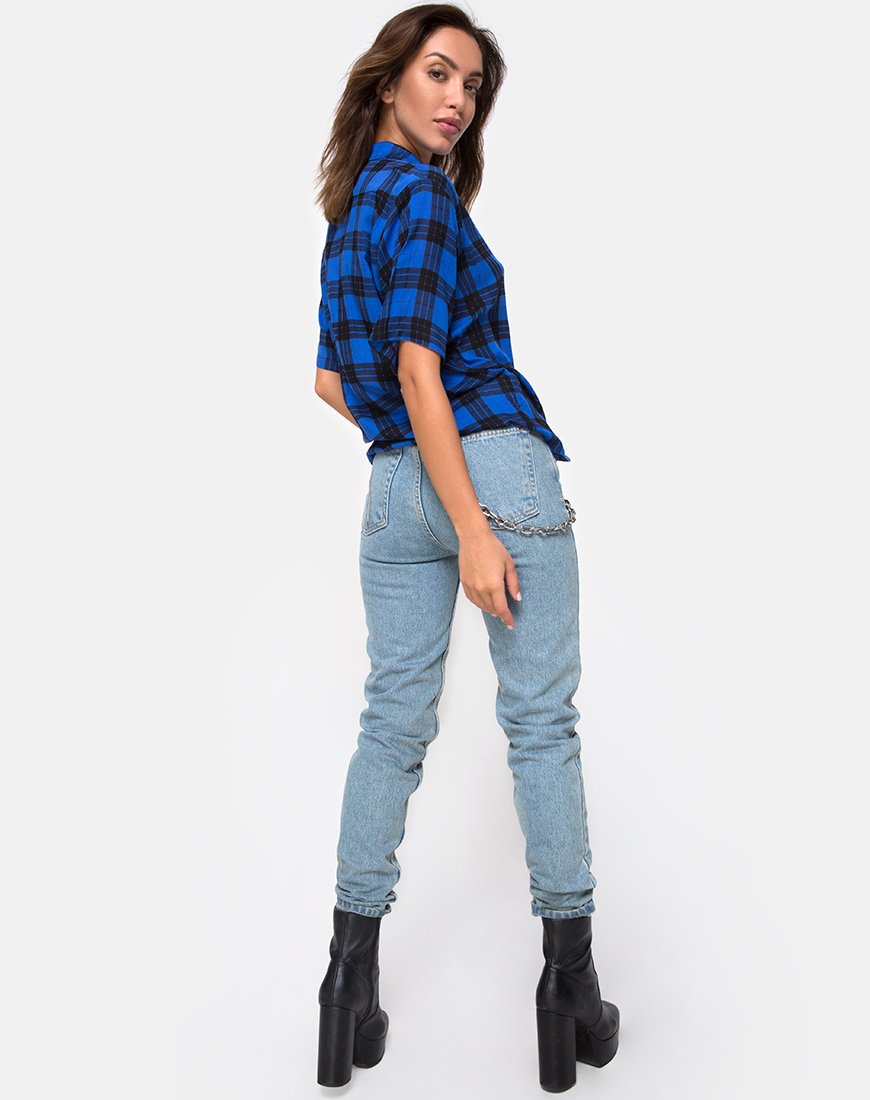 Image of Hawaiian Oversized Shirt in Tartan Blue