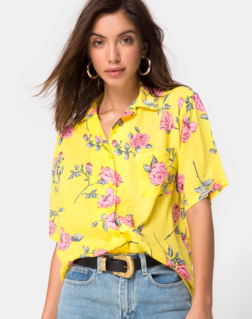 Chemise hawaïenne, jaune rose bonbon