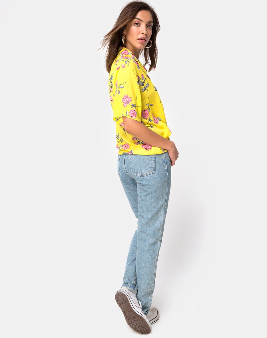Image de la chemise hawaïenne en rose bonbon jaune