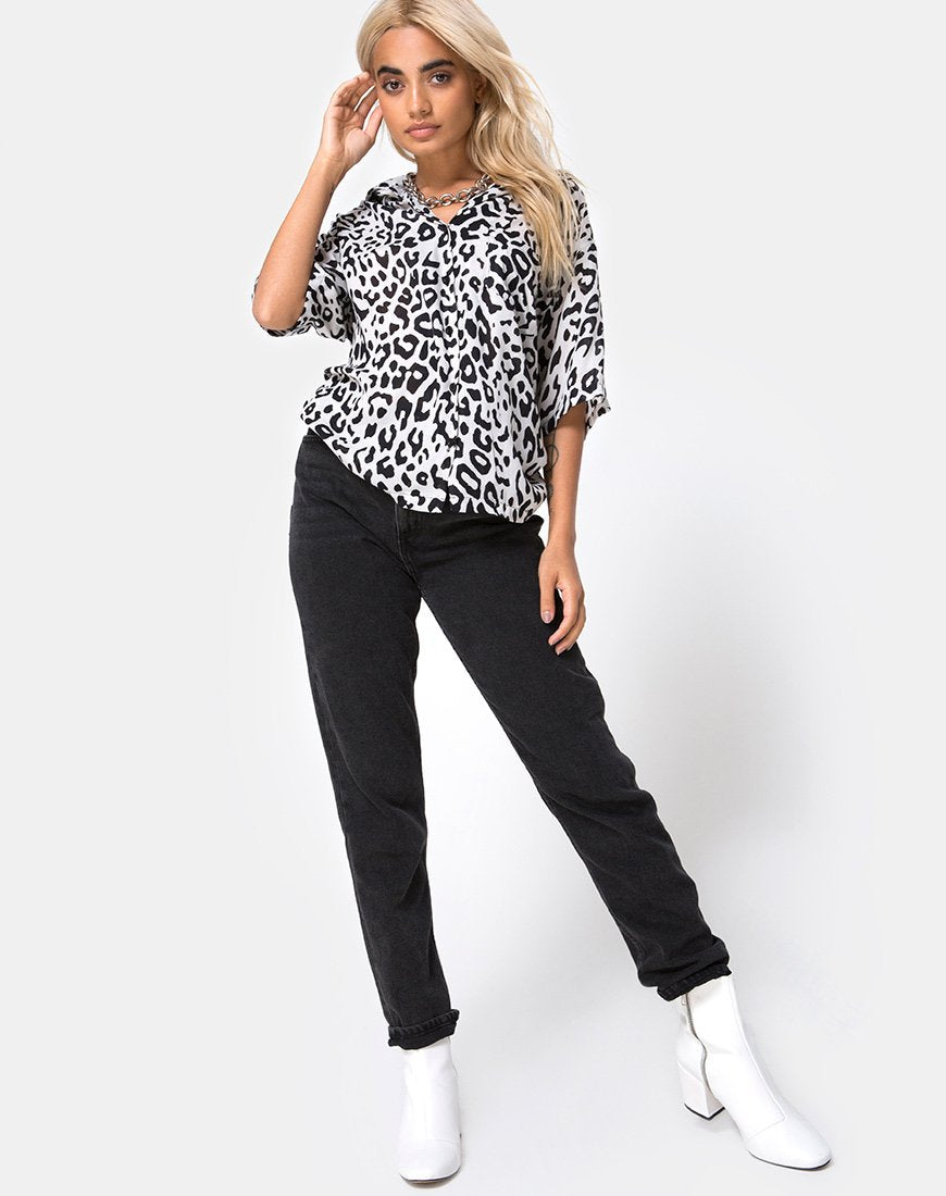 Image de la chemise hawaïenne en mono animal gris et blanc