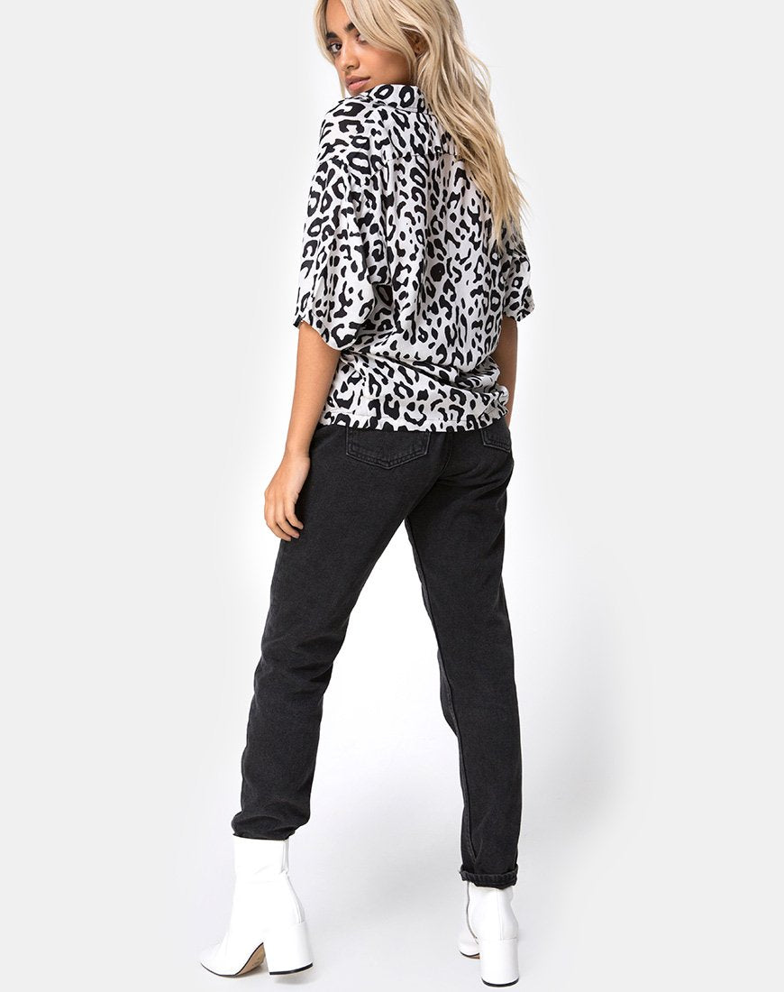 Image de la chemise hawaïenne en mono animal gris et blanc