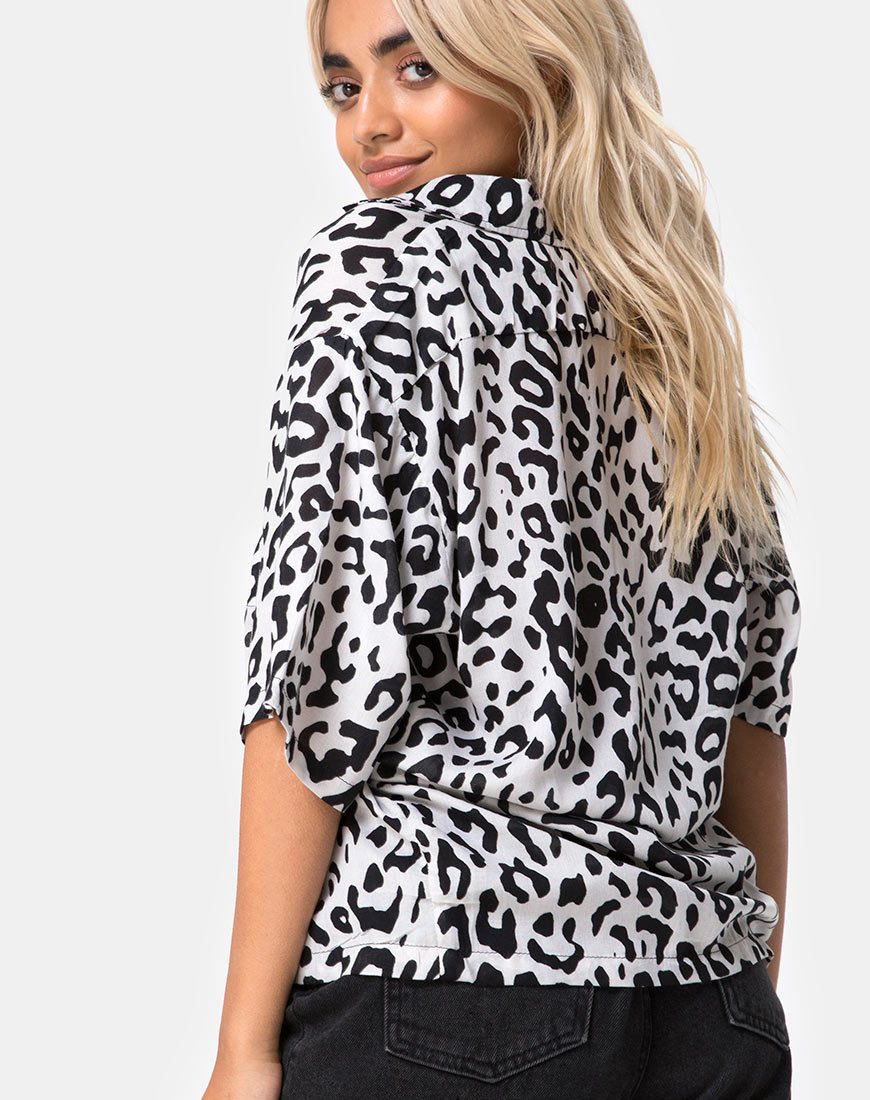 Chemise hawaïenne en mono animal gris et blanc