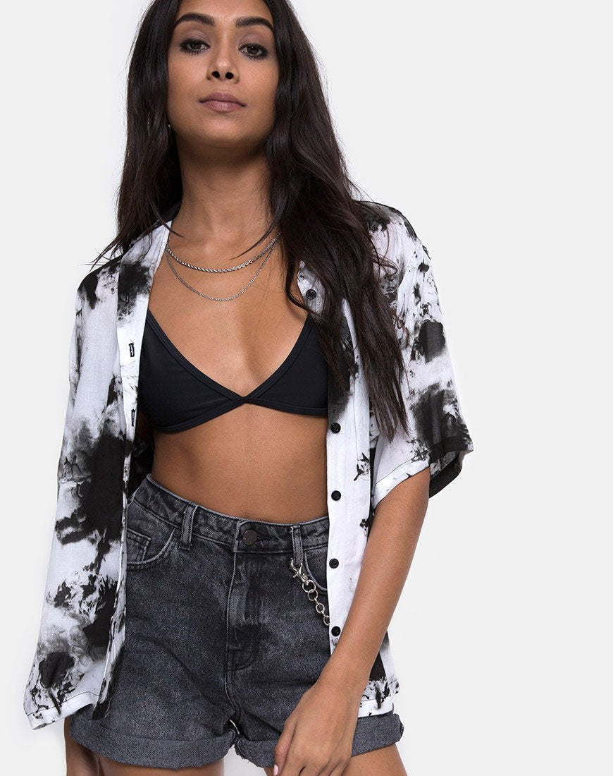 Chemise hawaïenne en Mono Tie Dye noir et blanc