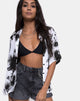 Image de la chemise hawaïenne en Mono Tie Dye noir et blanc