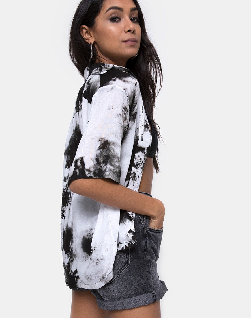 Chemise hawaïenne en Mono Tie Dye noir et blanc