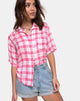 Image de la chemise hawaïenne à carreaux picnic rose