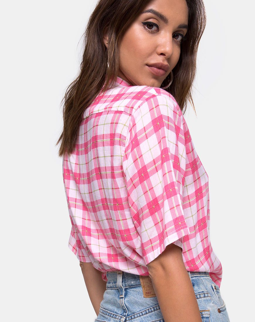 Image de la chemise hawaïenne à carreaux picnic rose