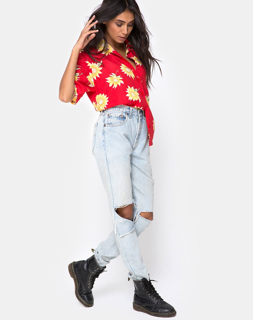 Image de la chemise hawaïenne ensoleillée rouge