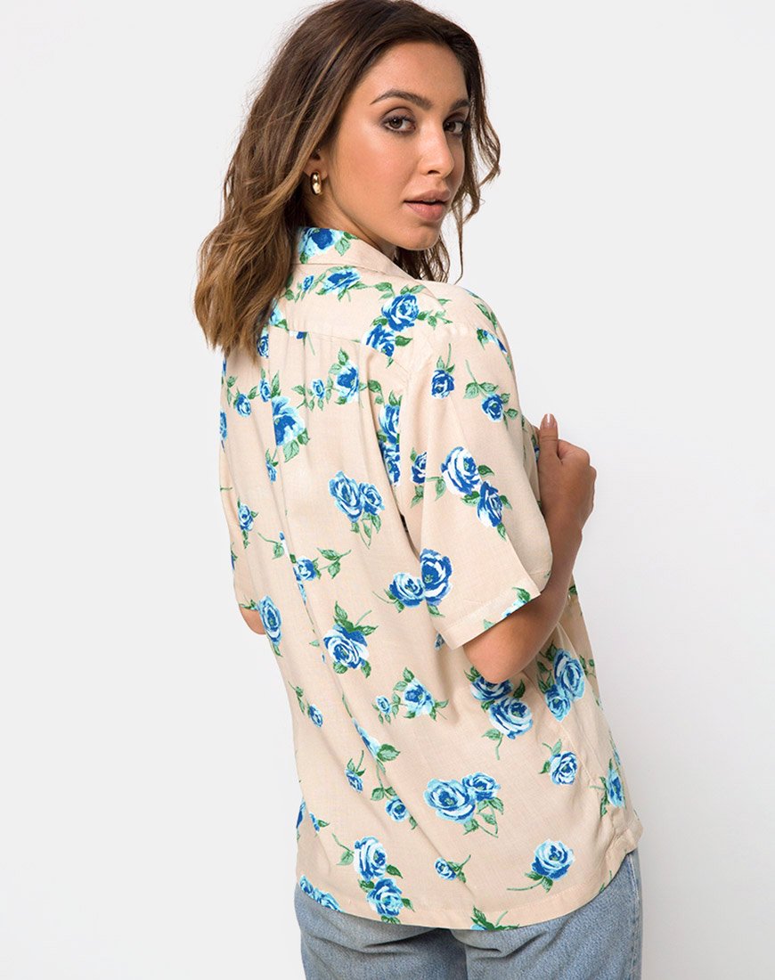 Chemise hawaïenne, bleu fleur de rose