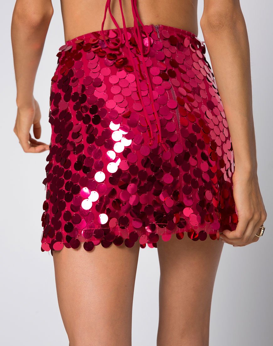 Image de la jupe Helena en rouge Cherry Disc Sequin