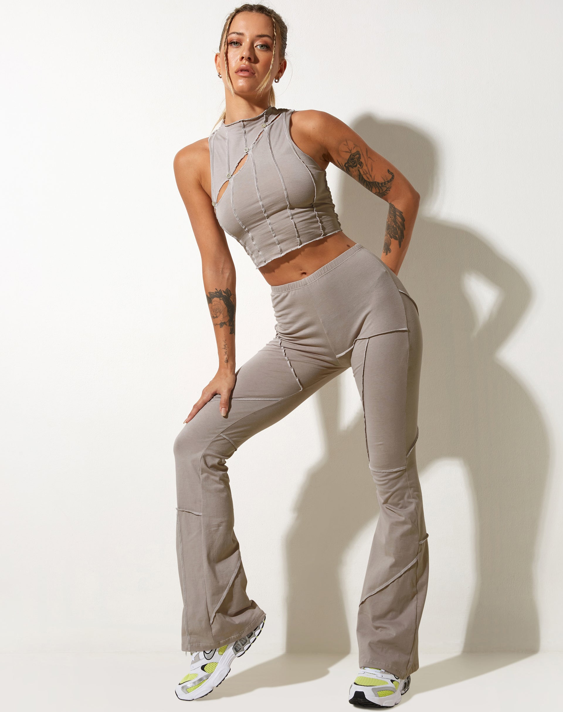 Pantalon évasé Walker en lycra Avoine Lait
