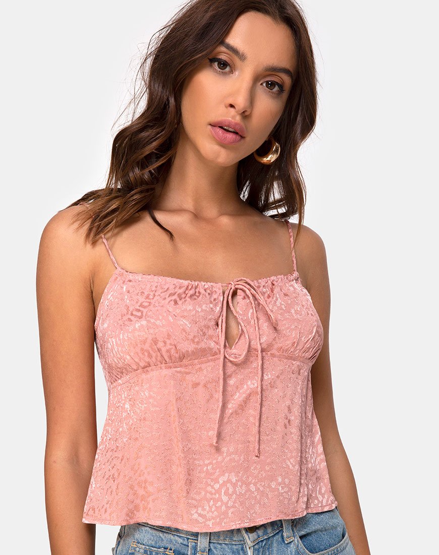 Hera Crop Top en satin Cheetah Dusty Pink