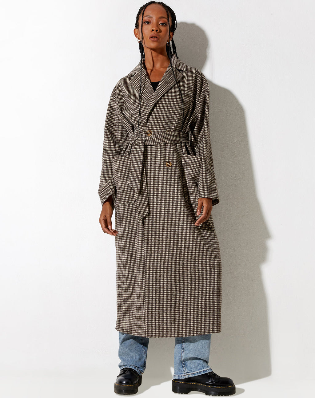 Manteau Herdina en pied-de-poule brun