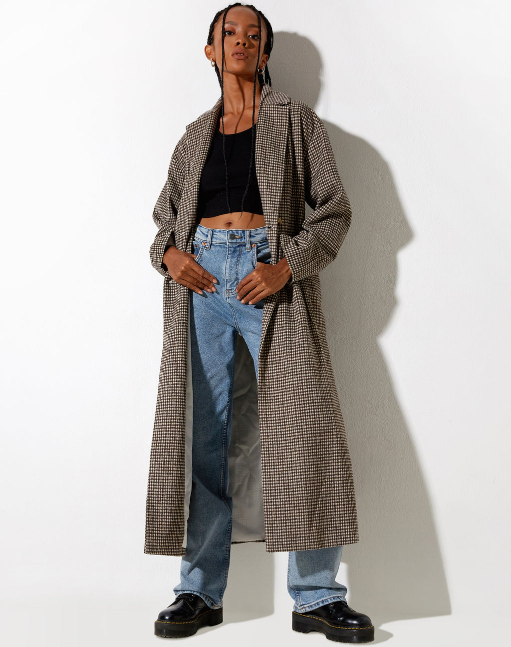 Manteau Herdina en pied-de-poule brun