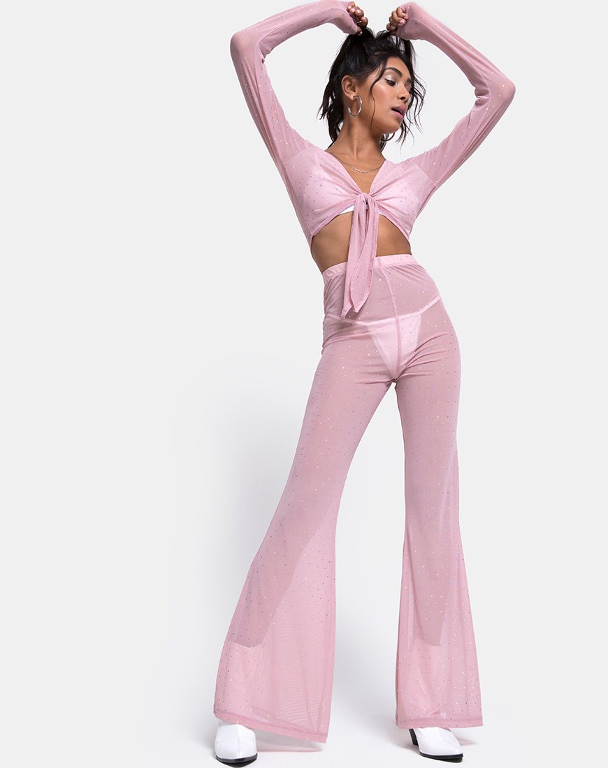 Pantalon évasé Herlom, Crystal Net Rose