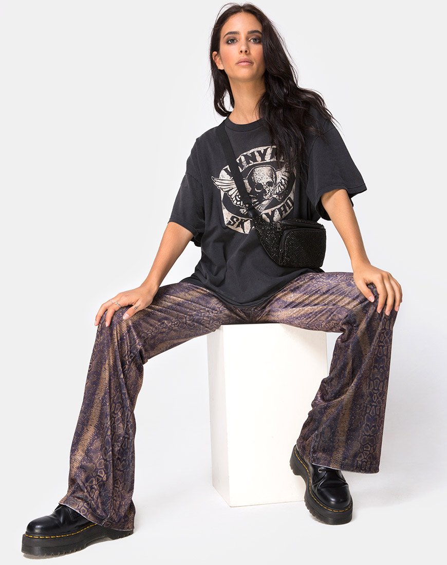 Pantalon évasé Herlom en velours de serpent brun