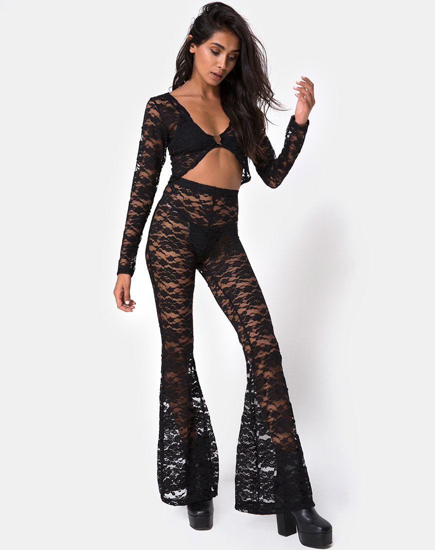 Pantalon évasé Herlom en dentelle noir