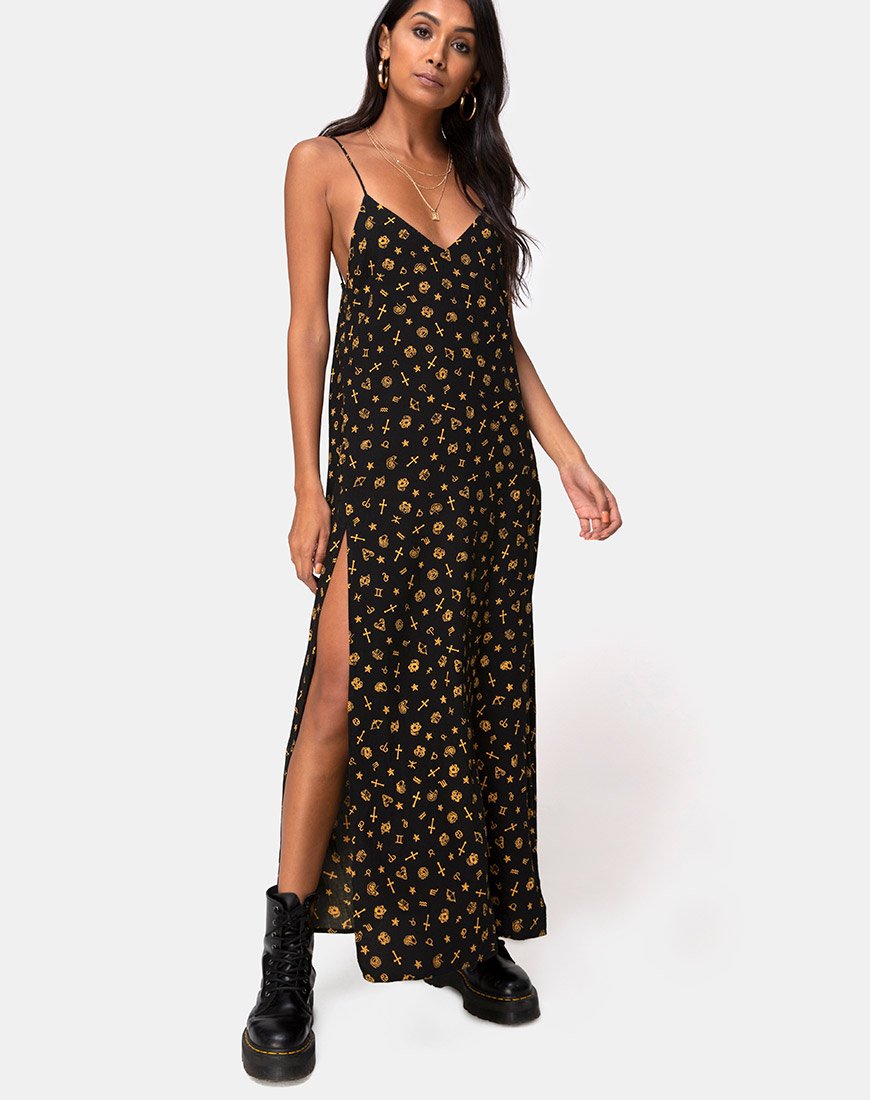 Robe longue Hermina en Mini Astro Black