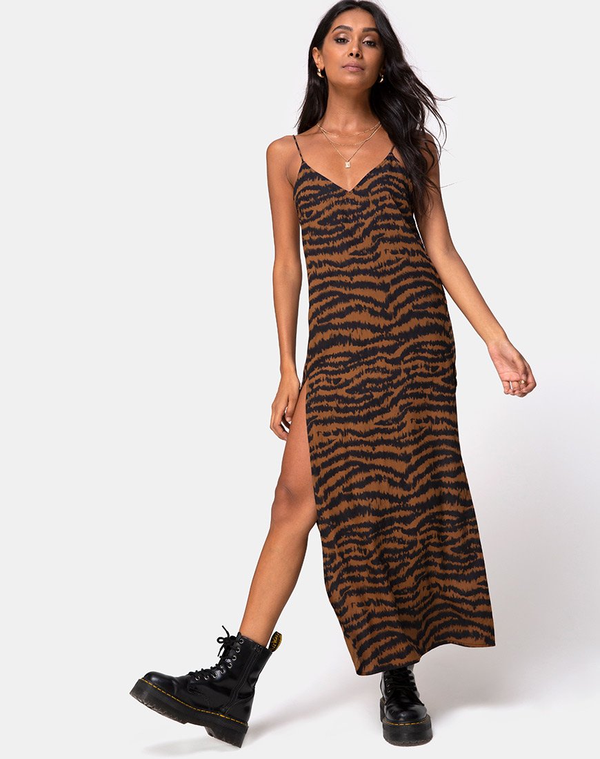Image de Hime Maxi Dress in Animal Drip Brown