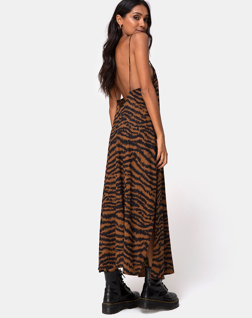 Image de Hime Maxi Dress in Animal Drip Brown