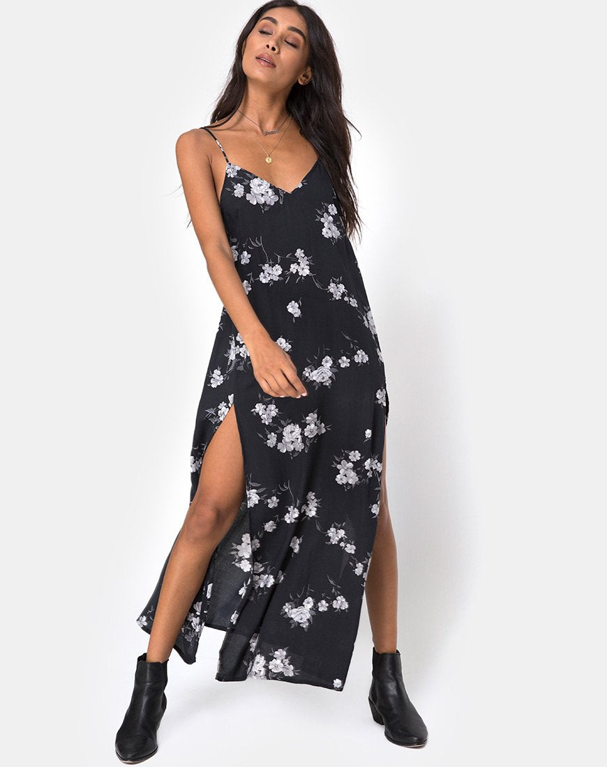 Image de Hime Maxi Dress in Mono Flower Black