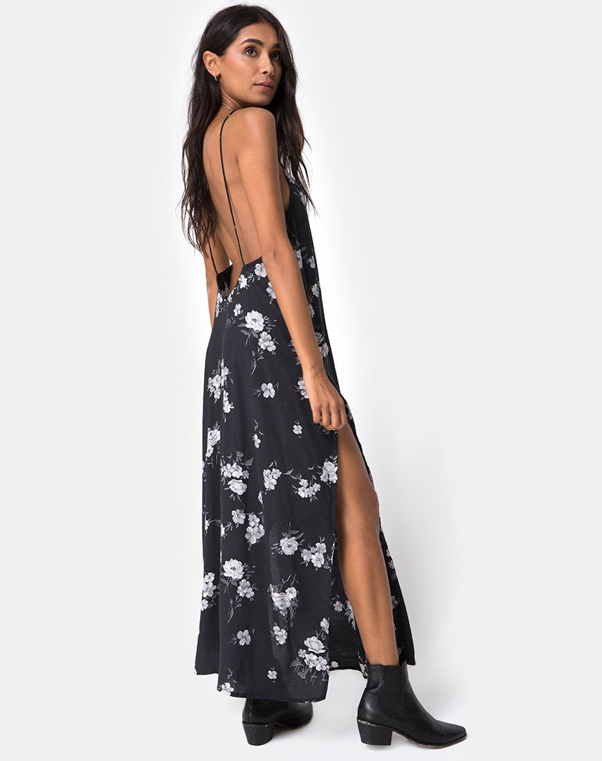 Image de Hime Maxi Dress in Mono Flower Black