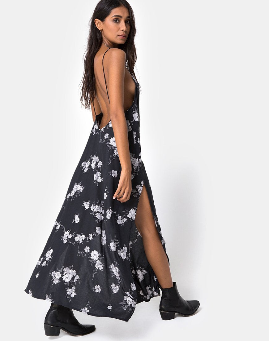 Image de Hime Maxi Dress in Mono Flower Black