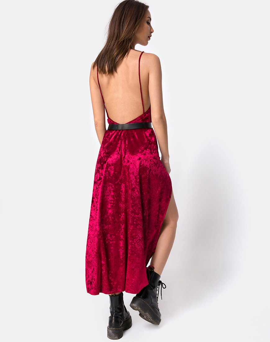 Image de la robe longue Hime en velours bourgogne