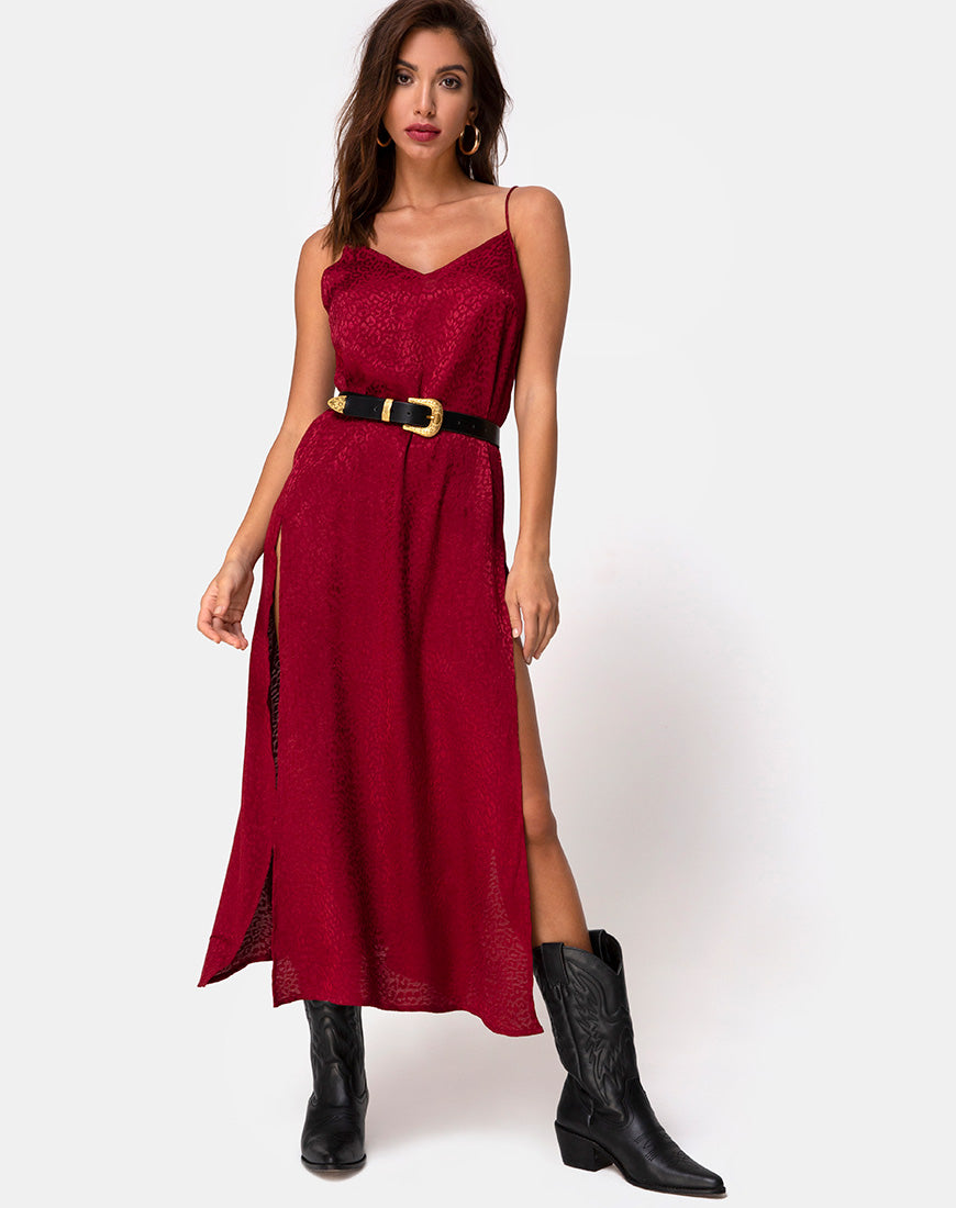 Hime Maxi Dress in Satin Cheetah Raspberry (Robe longue en satin guépard framboise)