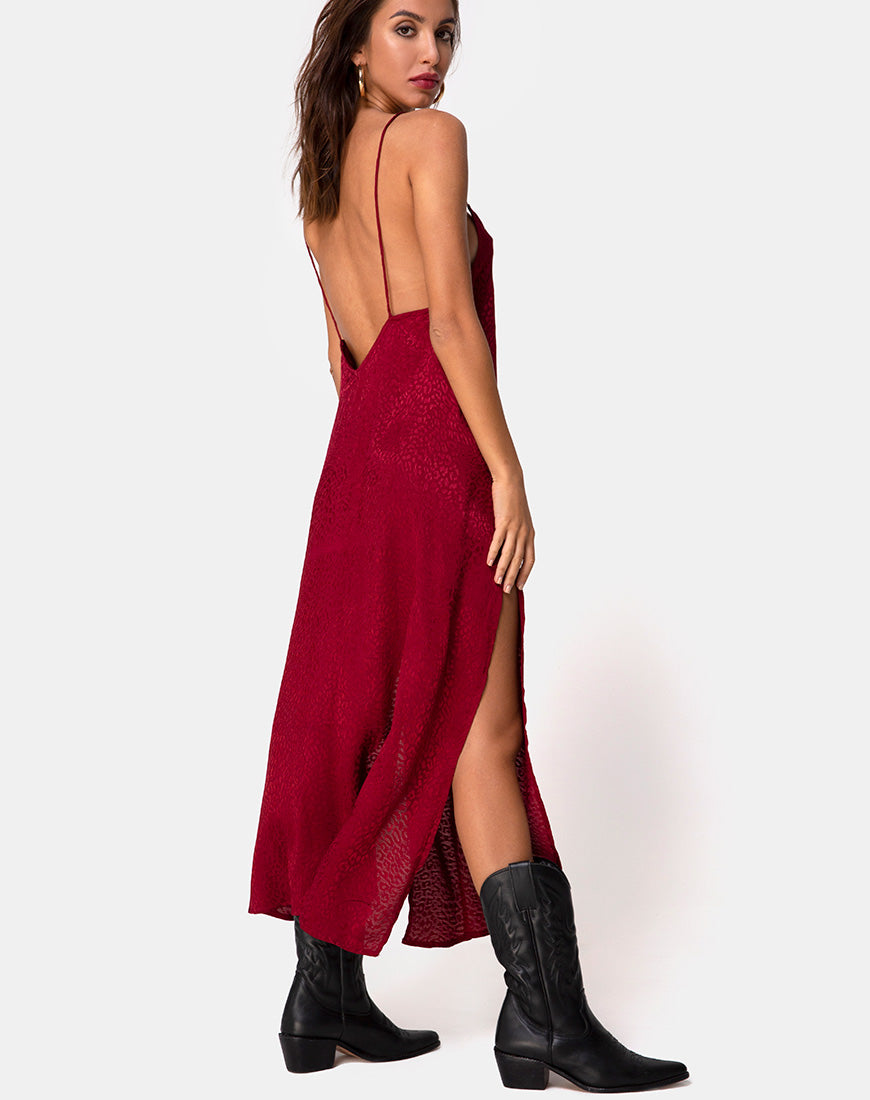 Image de Hime Maxi Dress in Satin Cheetah Raspberry