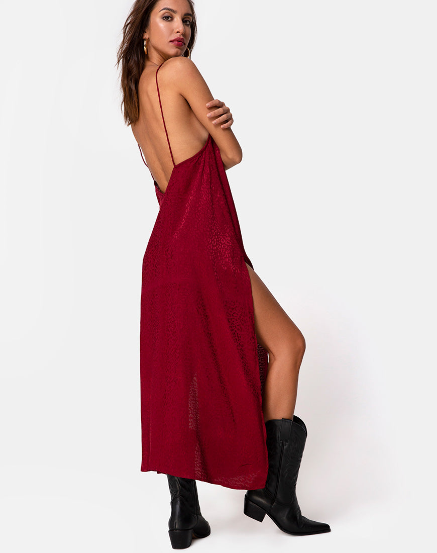 Image de Hime Maxi Dress in Satin Cheetah Raspberry