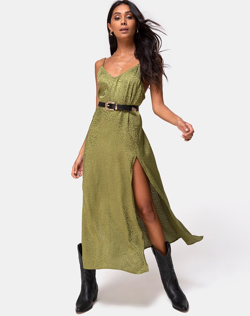 Robe Hime en satin Cheetah Khaki