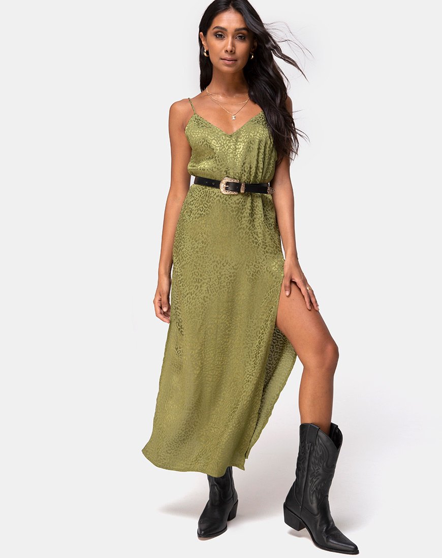 Image de la robe Hime en satin Cheetah Khaki