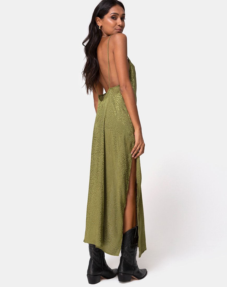 Image de la robe Hime en satin Cheetah Khaki