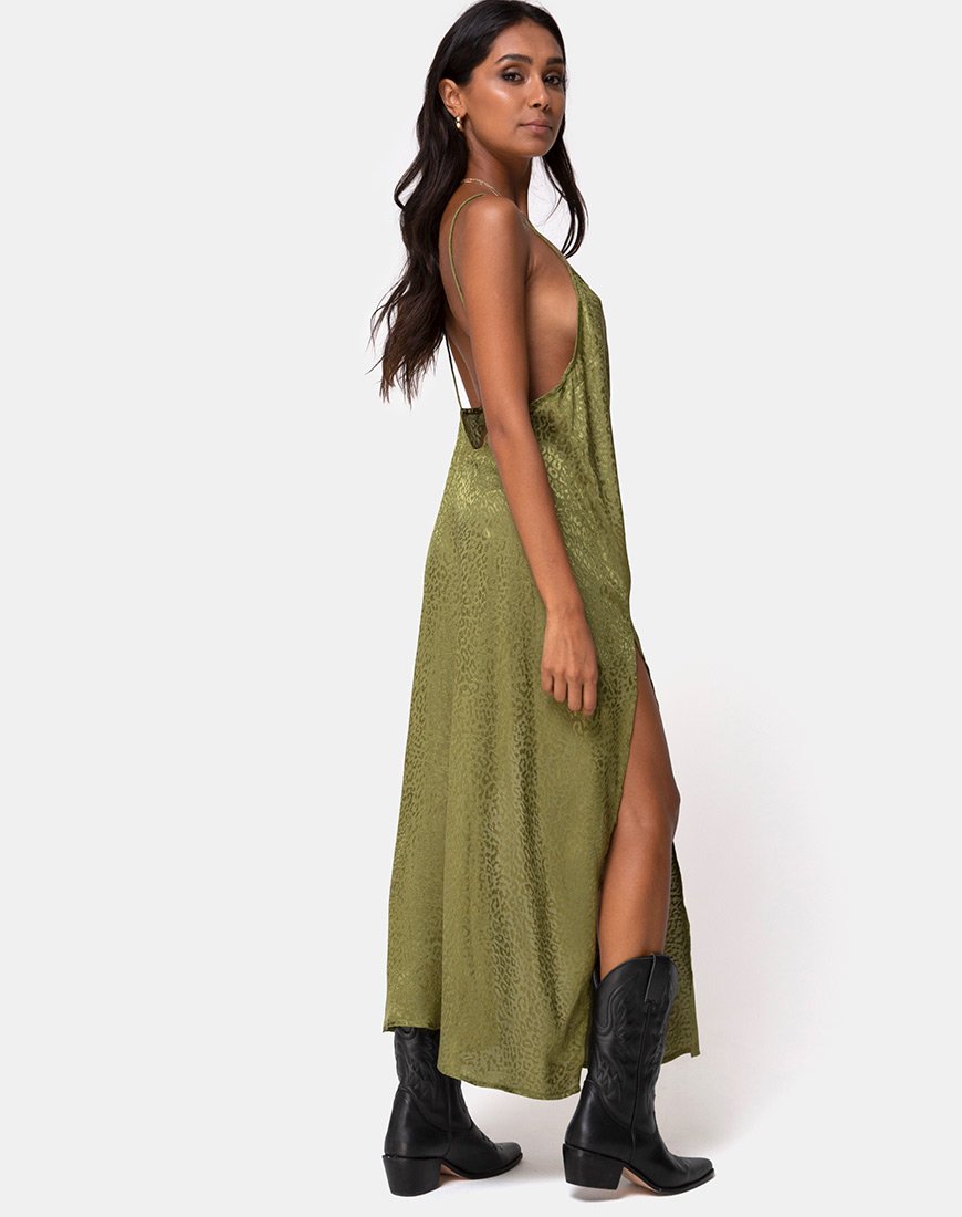 Image de la robe Hime en satin Cheetah Khaki