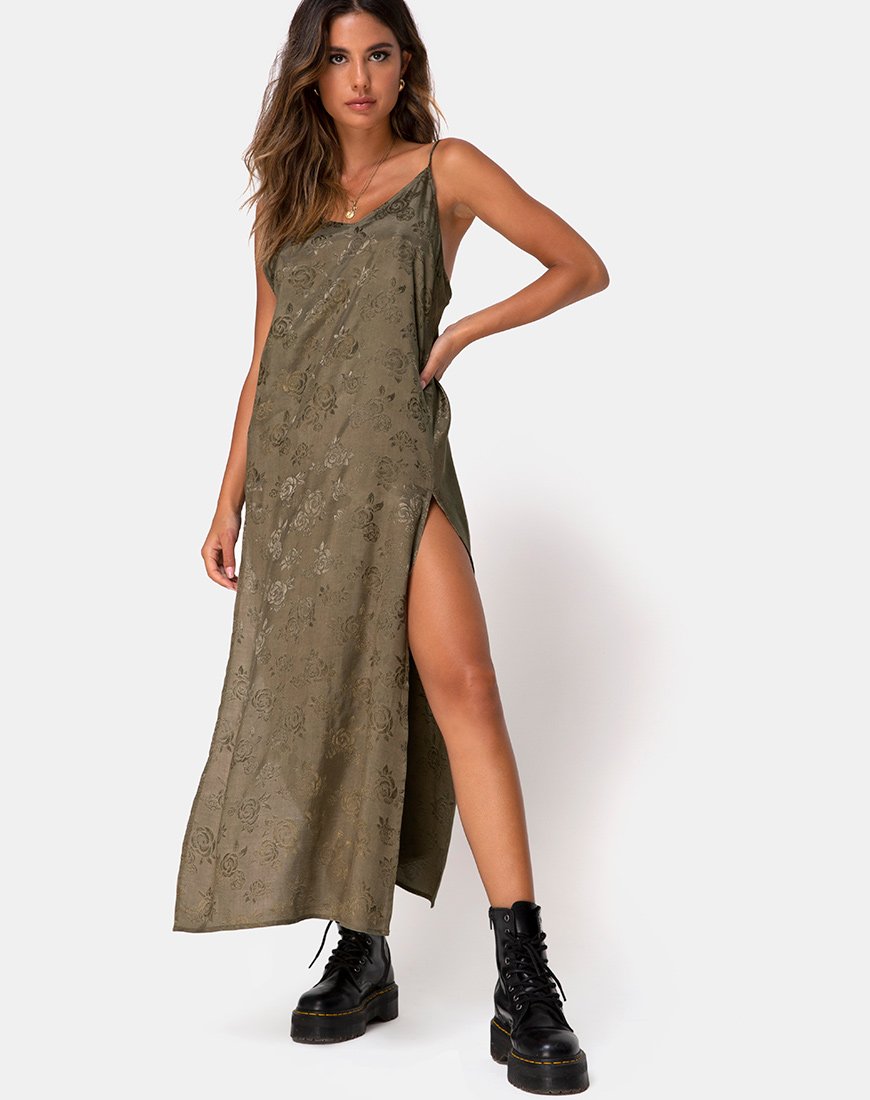 Robe longue Hime en satin rose gris argenté