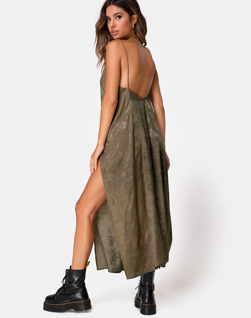 Robe longue Hime en satin rose gris argenté
