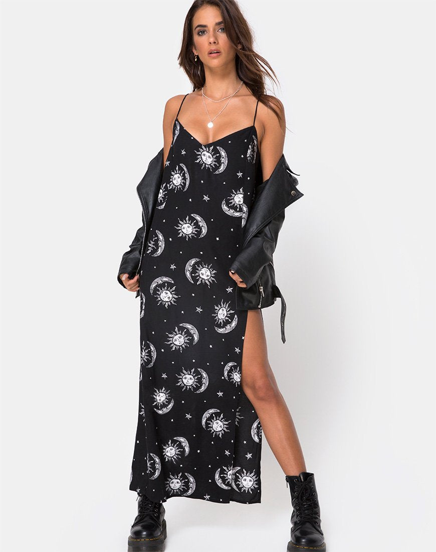 Image de Batis Maxi Dress in Sun Moon Stars BW