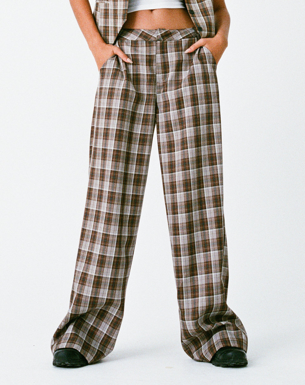 MOTEL X OLIVIA NEILL Pantalon Hondra à carreaux Tan Brown