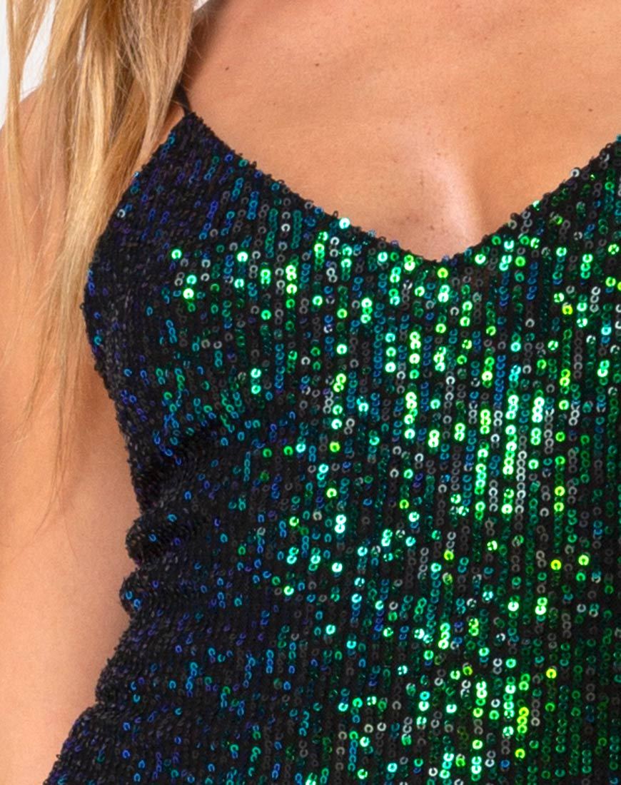 Image of Humia Midi Dress in Drape Net Sequin Iridescent Green