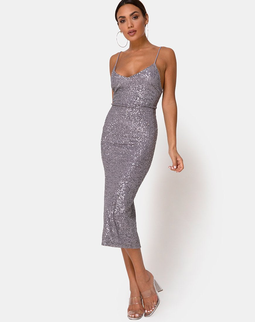 Robe Humia en tissu drapé à paillettes argenté